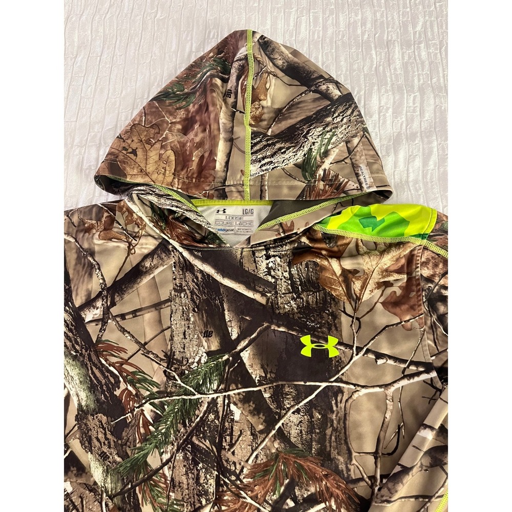 Under Armour ColdGear Realtree AP Camo Hoodie Mens Large Neon Green Pullover